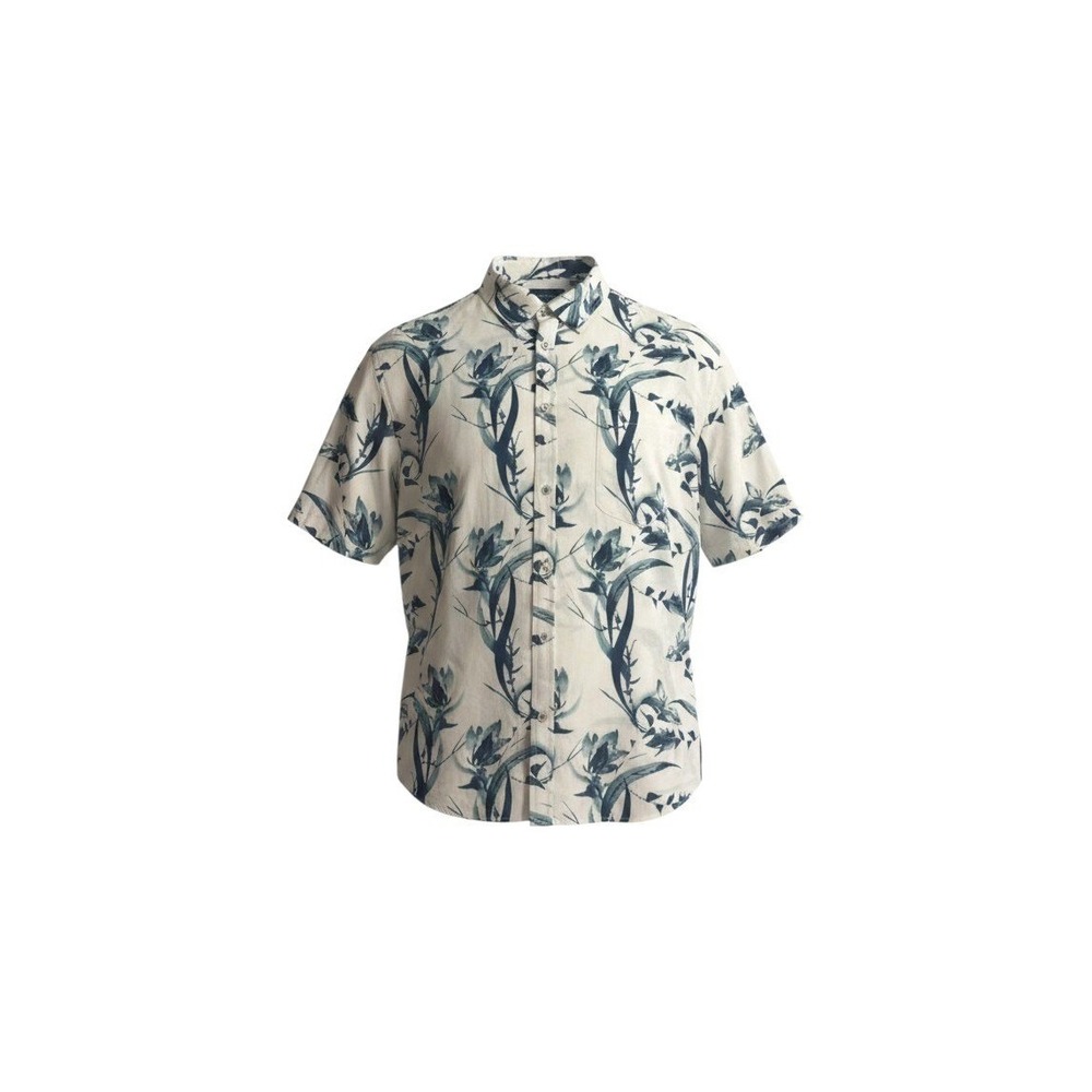 7Diamonds Fluidity Shirt XL White Blue Floral Short Sleeve Button Up SMK-6567